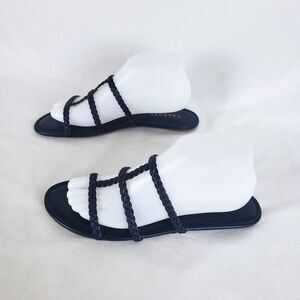 Talbots Strappy Slide Sandals Navy Blue Womens 8 Faux Leather Nautical Coastal